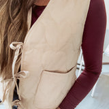 Taupe Heart Quilted Tie Vest