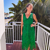 Emerald Elegance Scallop Lace Midi