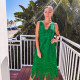 Emerald Elegance Scallop Lace Midi