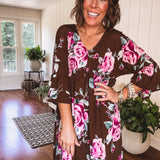 Brown Magenta Floral Dress