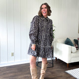 Dusty Slate Sketch Floral Button Front Dress