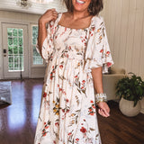 Cream Multi Floral Smock Dress