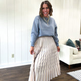 Pleated Navy Trim Midi Skirt