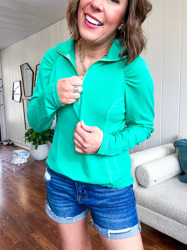 Long sleeved athleisurewear pullover with 1/4 zip.