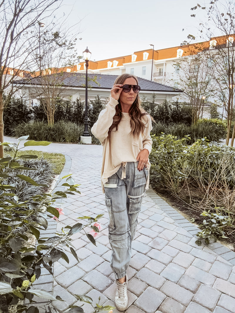 Lightweight Knit Dolman Pocket Sweater