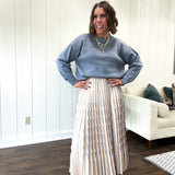 Pleated Navy Trim Midi Skirt