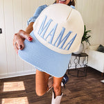 Canvas structured trucker hat with puff embroidery in various styles and coordinating bills.