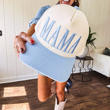 Canvas structured trucker hat with puff embroidery in various styles and coordinating bills.