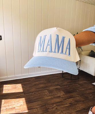Canvas structured trucker hat with puff embroidery in various styles and coordinating bills.