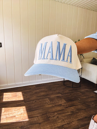 Canvas structured trucker hat with puff embroidery in various styles and coordinating bills.