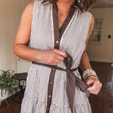Mocha Mousse Stripe Button Dress
