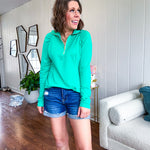 Long sleeved athleisurewear pullover with 1/4 zip.