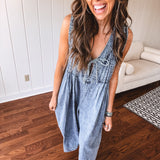 Denim Pleated Tie Front Jumpsuit