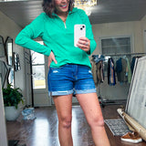 Long sleeved athleisurewear pullover with 1/4 zip.