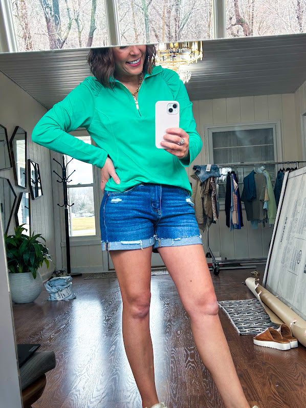 Long sleeved athleisurewear pullover with 1/4 zip.