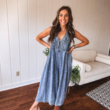 Denim Pleated Tie Front Jumpsuit