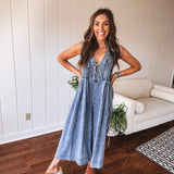 Denim Pleated Tie Front Jumpsuit