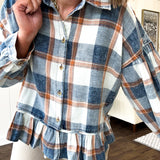 Harvest Time Plaid Ruffle Hem Shirt