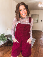 Wine Corduroy Overall Shorts