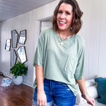 Soft, relaxed fit tee with front pocket.