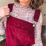 Wine Corduroy Overall Shorts