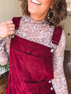 Wine Corduroy Overall Shorts
