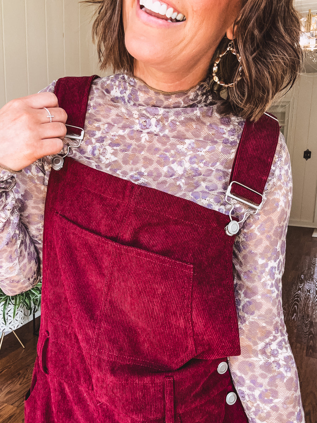 Wine Corduroy Overall Shorts