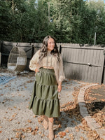 Olive Faux Leather Tiered Midi Skirt