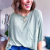 Soft, relaxed fit tee with front pocket.