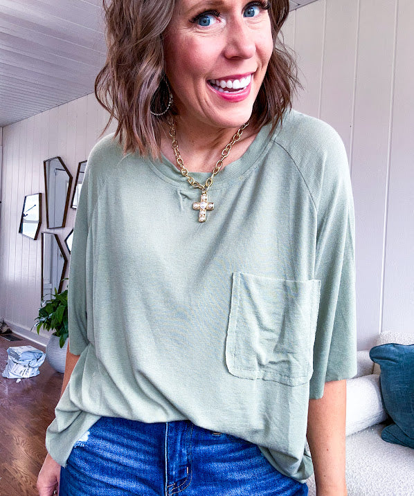 Soft, relaxed fit tee with front pocket.