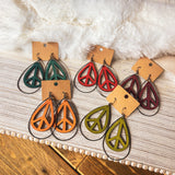 ELONGATED WOODEN PEACE EARRING
