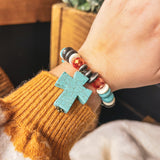 TRINIDAD BEADED TURQ CROSS BRACELET