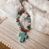 TRINIDAD BEADED TURQ CROSS BRACELET