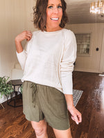 Olive Linen Look Shorts with Drawstring