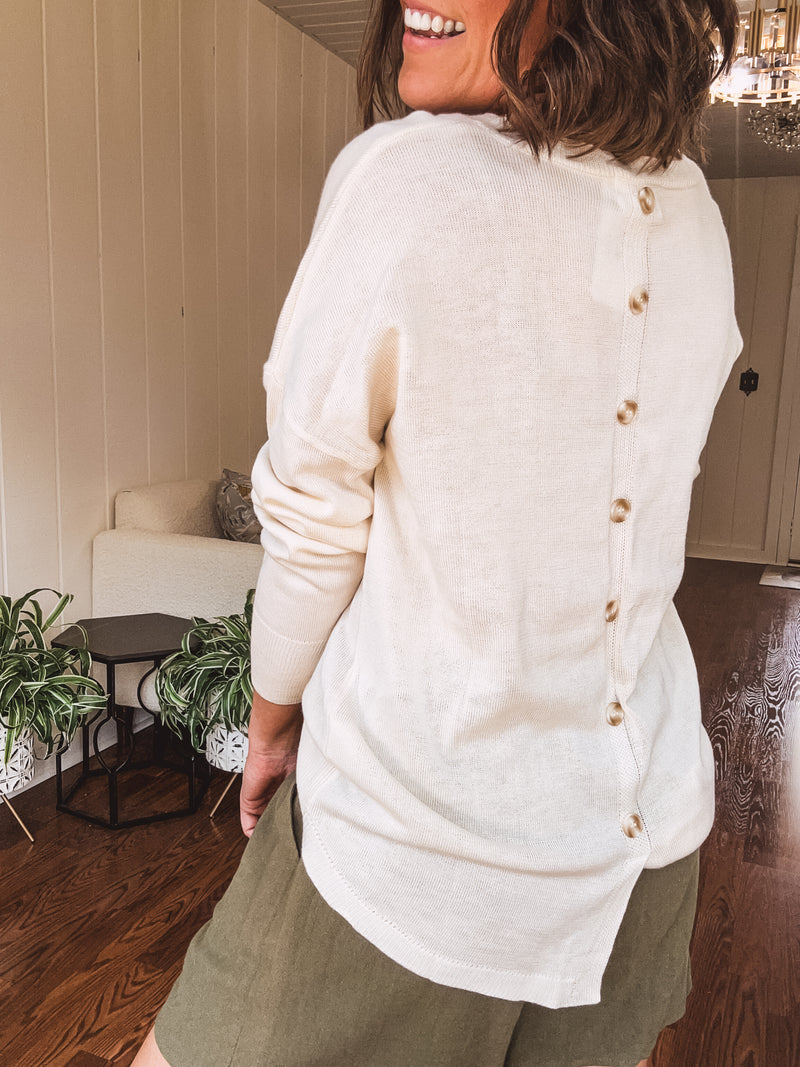 Cream Button Back Sweater