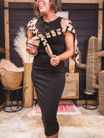 Black Round Neck Rib Bodycon Dress