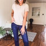 Taupe Short Sleeve Collared Pullover