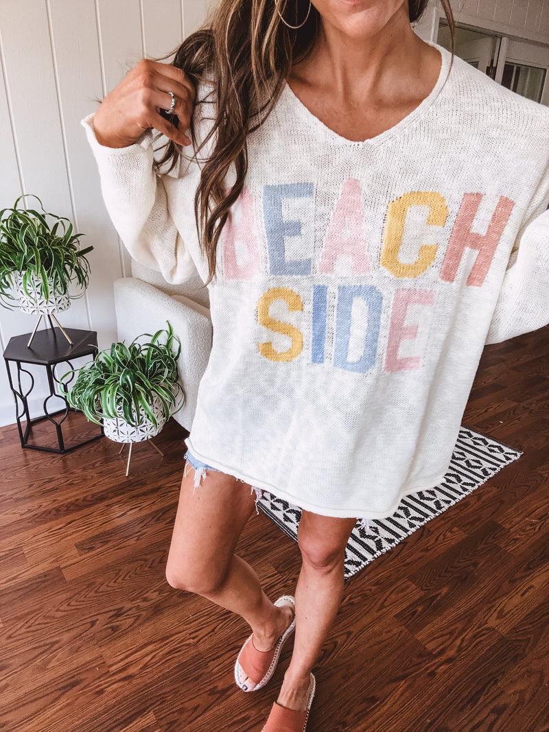 White Woven Beach Side Lightweight Sweater