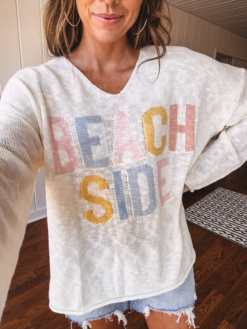 White Woven Beach Side Lightweight Sweater