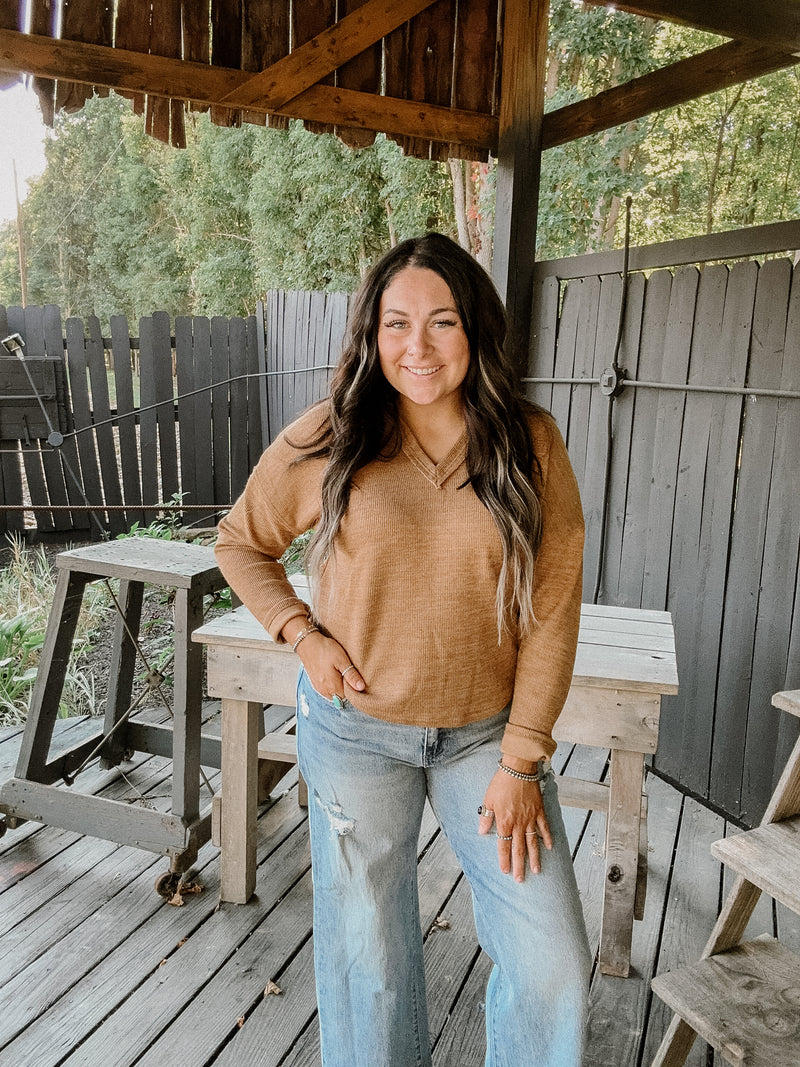 Oversize Rib Dolman Notch Neck L/S