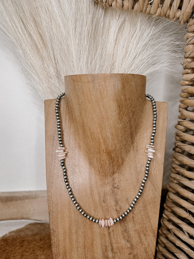 Navajo Pearl + Triple Pink Conch Chippy Necklace