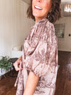 Brown Toile Print Flutter Detail Blouse
