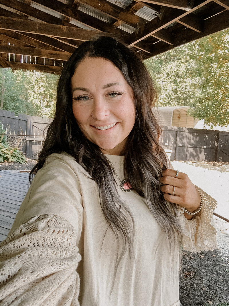 Natural Washed Lace Puff Sleeve Top
