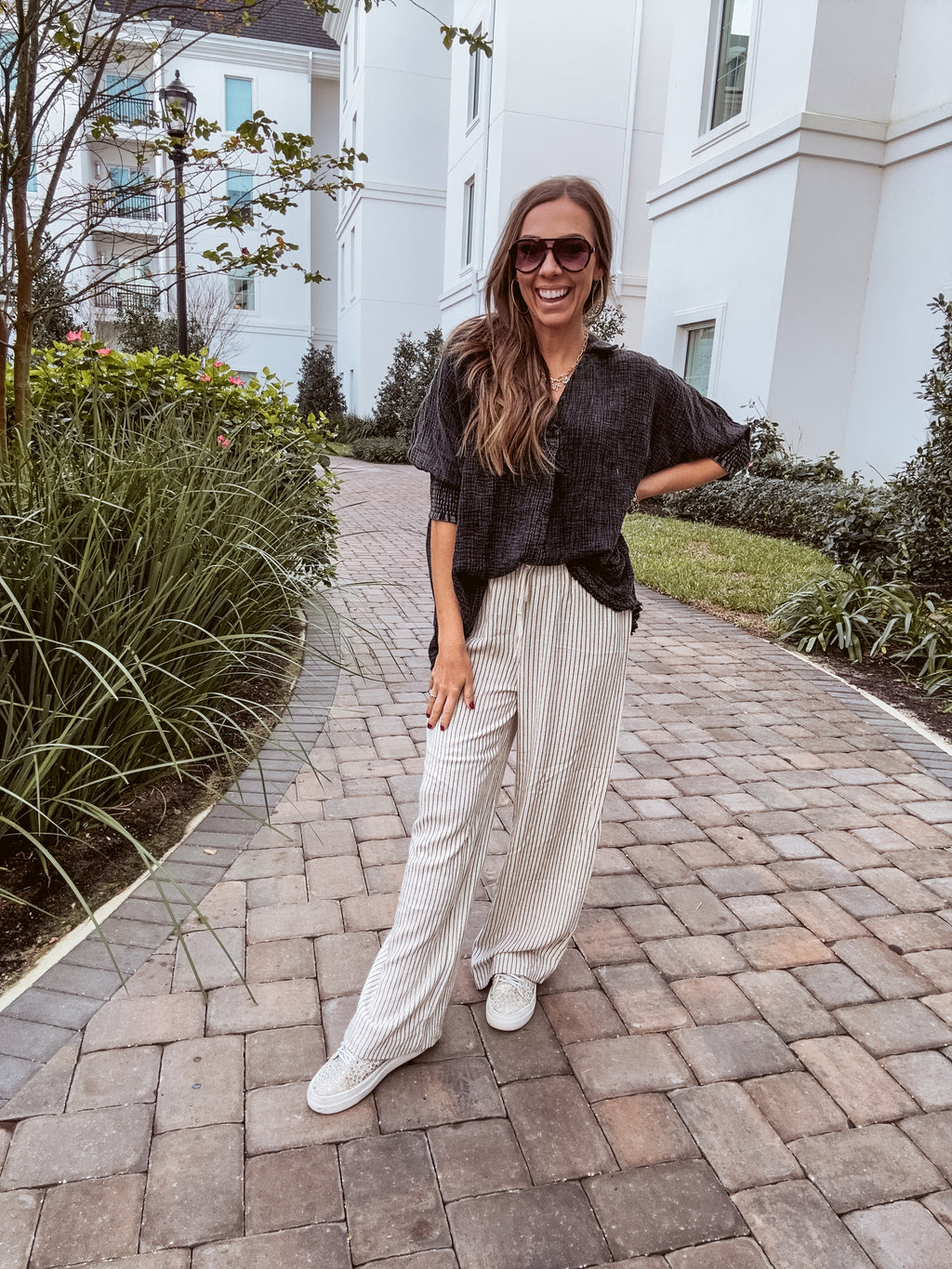 Natural Striped Pant with Drawstring Waist