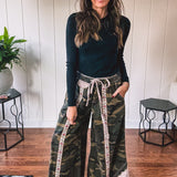 Olive Camo Tapestry Floral Wide Leg Pant