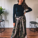 Olive Camo Tapestry Floral Wide Leg Pant