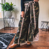 Olive Camo Tapestry Floral Wide Leg Pant
