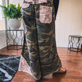 Olive Camo Tapestry Floral Wide Leg Pant