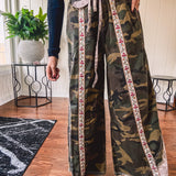 Olive Camo Tapestry Floral Wide Leg Pant