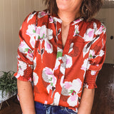 Ginger Spice Floral Blouse with Smock Cuff